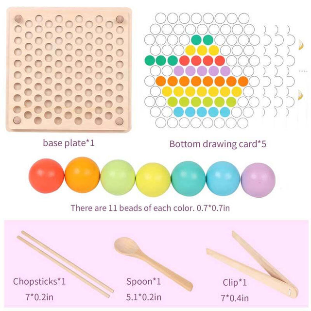Wooden Peg Board Beads Game, Puzzle Color Sorting Stacking Art Toys for Toddlers, Counting Toy for Kids, Toddler Educational Montessori Games for Math Learning, Great Gift for Girls and Boys | Shinymarch