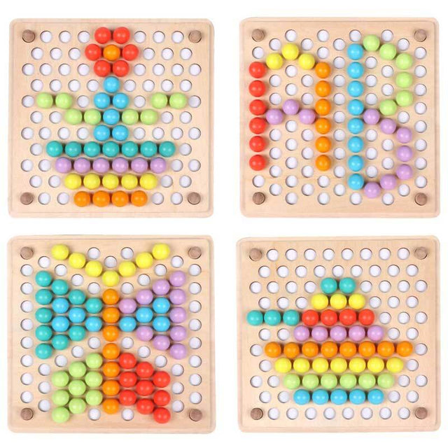 Wooden Peg Board Beads Game, Puzzle Color Sorting Stacking Art Toys for Toddlers, Counting Toy for Kids, Toddler Educational Montessori Games for Math Learning, Great Gift for Girls and Boys | Shinymarch