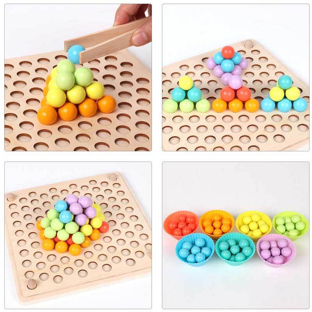 Wooden Peg Board Beads Game, Puzzle Color Sorting Stacking Art Toys for Toddlers, Counting Toy for Kids, Toddler Educational Montessori Games for Math Learning, Great Gift for Girls and Boys | Shinymarch