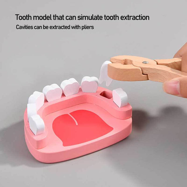 Wooden Simulation Dentist Set, Kids Doctor Kit, 18 PCS Kids Doctor Playset, Wooden Dentist Kit for Kids, Pretend Play for Toddlers 3-5 | Shinymarch