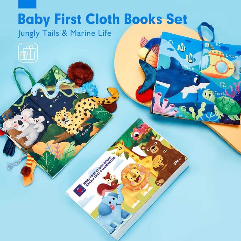beiens Baby Books 0-6 Months, 2PCS Baby Toys 0-3-6-12-18 Months, Touch Feel Sensory Cloth Crinkle Soft Books, Tummy Time Toys, Infant Newborn Toys, Baby Boy Girl Shower Gifts Stroller Toys, MR1617.