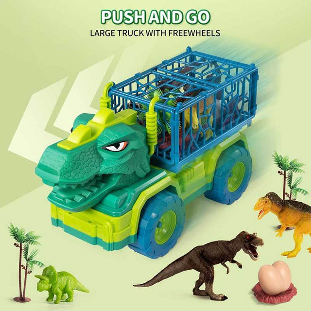 Dinosaur Toys for Toddlers Kids 3-5, Triceratops Transport Car Carrier Truck with 8 Dino Figures, Play Mat, Dino Eggs and Trees, Capture Jurassic Dinosaurs Play Set for Boys and Girls | Shinymarch