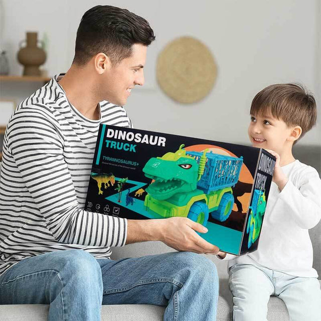 Dinosaur Toys for Toddlers Kids 3-5, Triceratops Transport Car Carrier Truck with 8 Dino Figures, Play Mat, Dino Eggs and Trees, Capture Jurassic Dinosaurs Play Set for Boys and Girls | Shinymarch
