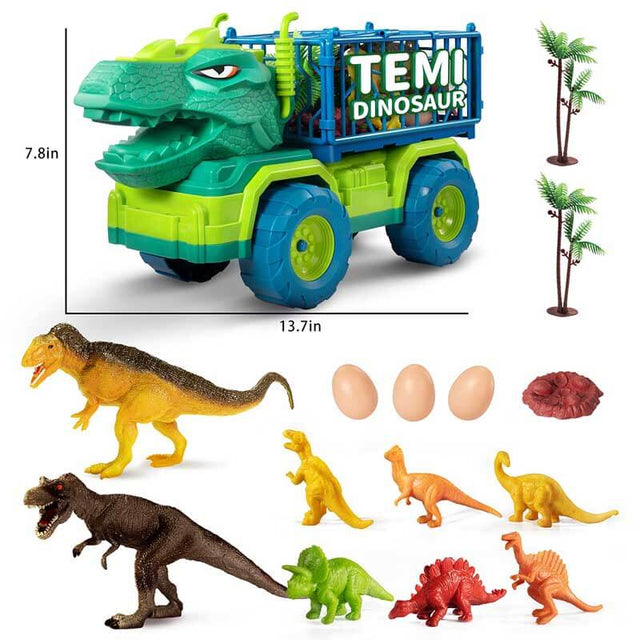 Dinosaur Toys for Toddlers Kids 3-5, Triceratops Transport Car Carrier Truck with 8 Dino Figures, Play Mat, Dino Eggs and Trees, Capture Jurassic Dinosaurs Play Set for Boys and Girls | Shinymarch