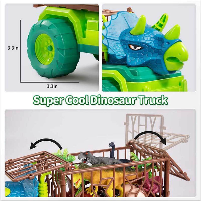 Dinosaur Toys for Toddlers Kids 3-5, Triceratops Transport Car Carrier Truck with 8 Dino Figures, Play Mat, Dino Eggs and Trees, Capture Jurassic Dinosaurs Play Set for Boys and Girls | Shinymarch