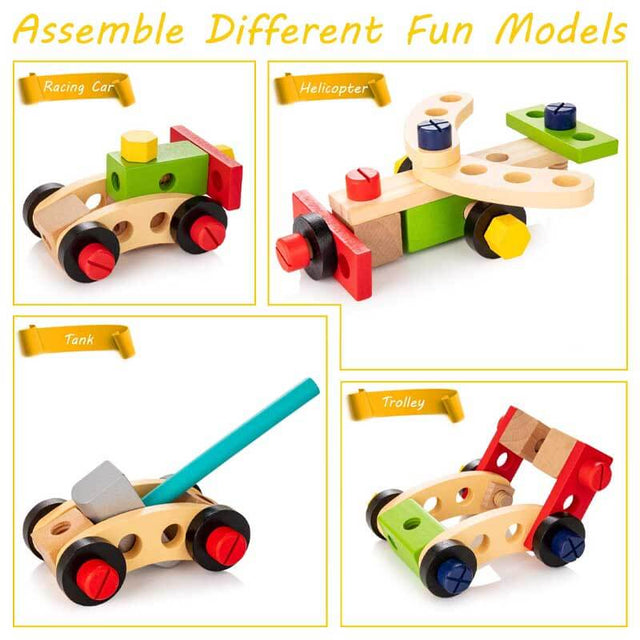 Tool Kit for Kids, 37 pcs Wooden Toddler Tools Set Includes Tool Box & Stickers, Montessori Educational STEM Construction Toys for 3 4 5 6 7 Years Old Boys Girls, Best Birthday Gift for Kids | Shinymarch