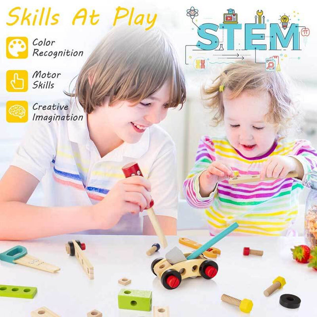Tool Kit for Kids, 37 pcs Wooden Toddler Tools Set Includes Tool Box & Stickers, Montessori Educational STEM Construction Toys for 3 4 5 6 7 Years Old Boys Girls, Best Birthday Gift for Kids | Shinymarch