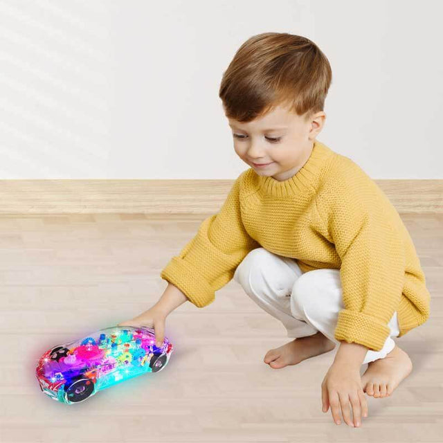 Light Up Transparent Car Toy for Kids, 1PC, Bump and Go Toy Car with Colorful Moving Gears, Music, and LED Effects, Fun Educational Toy for Kids, Great Birthday Gift Idea | Shinymarch