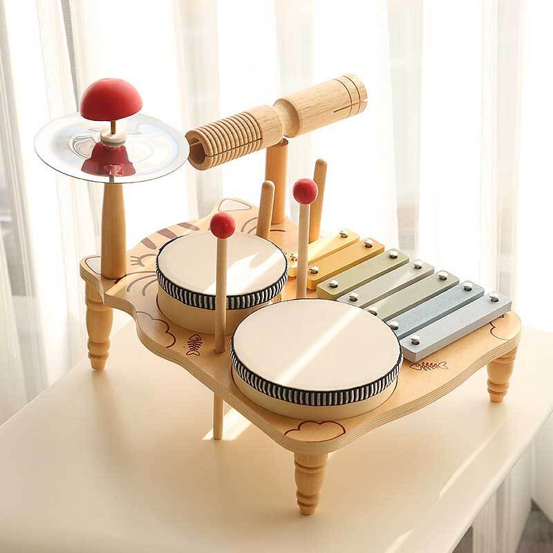 Ensemble Instruments Percussion Enfants - Xylophone, Carillons, Tambour Et Grattoir Montessori