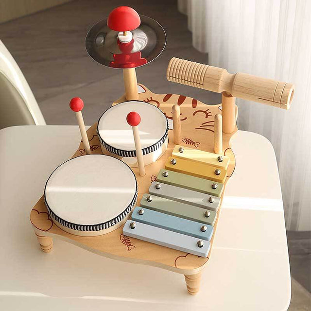 Baby Musical Instruments, Wooden Percussion Instruments for Kids Drum Set Xylophone, Montessori Preschool Educational Toddler Musical Toys, Gifts for Girls Boys | Shinymarch