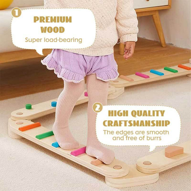 Wooden Balance Beam for Kids 3-5 Toddler Montessori Balance Beam Indoor Outdoor Kids Balance Stepping Stones Coordination and Stability Exercise | Shinymarch