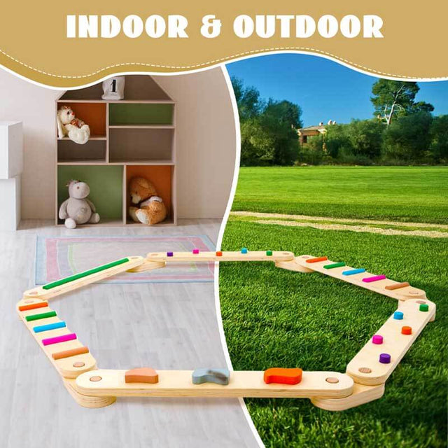 Wooden Balance Beam for Kids 3-5 Toddler Montessori Balance Beam Indoor Outdoor Kids Balance Stepping Stones Coordination and Stability Exercise | Shinymarch