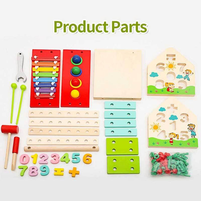 Montessori Busy House Toy, 6 in 1 Wooden Activity Cube for Toddlers 1-3 with Xylophone Digital Screws, Sensory Toys for Toddler, Fine Motor Skills, Birthday Gift for Toddler | Shinymarch
