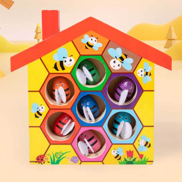 Toddler Fine Motor Skill Toy, Clamp Bee to Hive Matching Game, Montessori Wooden Bee Hive Toys for Toddlers,Wood Color Sorting Puzzle Early Learning Preschool Educational Gift for 2 3 4 Years Old Kids | Shinymarch