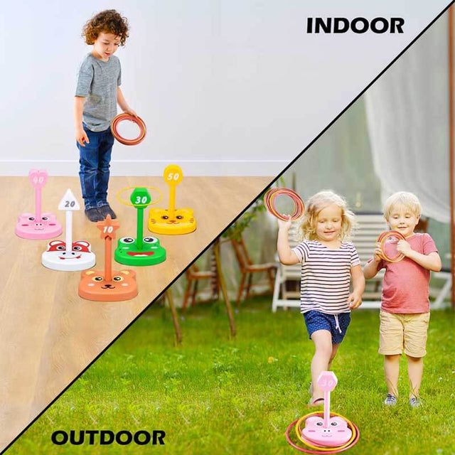 Animal Ring Toss Game for Kids, 6 Targets Stands & 36 Rings Combo Set, Indoor Outdoor Halloween Party Yard Family Adults Activity, Holiday Birthday Gift for Boys Girls Child Ages 3+ | Shinymarch