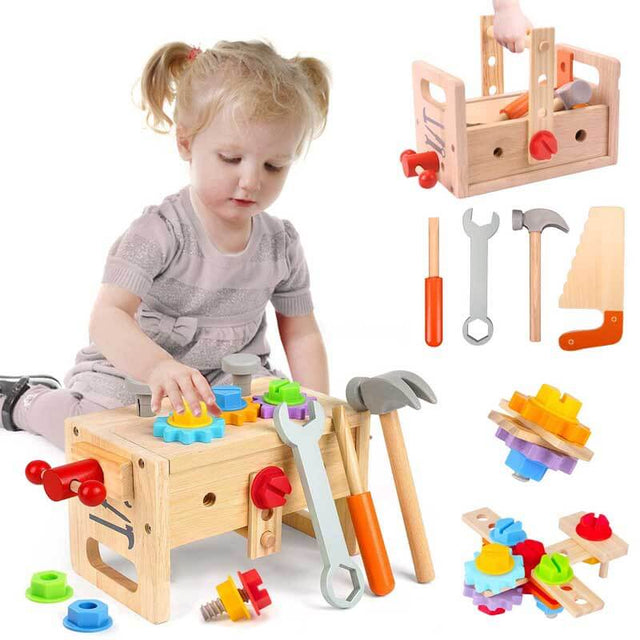 Wooden Toddler Tool Set, Toy Tools for Toddlers 2 3 4 Year Old and Montessori Educational STEM Toys, 29 Pcs Pretend Construction Toys Birthday Gifts for Boys & Girls | Shinymarch