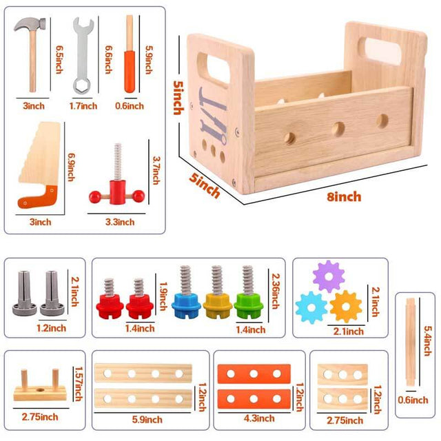 Wooden Toddler Tool Set, Toy Tools for Toddlers 2 3 4 Year Old and Montessori Educational STEM Toys, 29 Pcs Pretend Construction Toys Birthday Gifts for Boys & Girls | Shinymarch