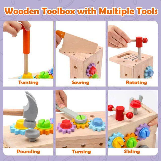 Wooden Toddler Tool Set, Toy Tools for Toddlers 2 3 4 Year Old and Montessori Educational STEM Toys, 29 Pcs Pretend Construction Toys Birthday Gifts for Boys & Girls | Shinymarch