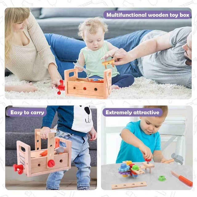 Wooden Toddler Tool Set, Toy Tools for Toddlers 2 3 4 Year Old and Montessori Educational STEM Toys, 29 Pcs Pretend Construction Toys Birthday Gifts for Boys & Girls | Shinymarch