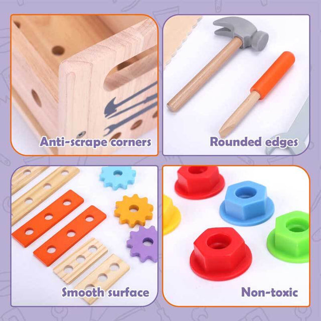 Wooden Toddler Tool Set, Toy Tools for Toddlers 2 3 4 Year Old and Montessori Educational STEM Toys, 29 Pcs Pretend Construction Toys Birthday Gifts for Boys & Girls | Shinymarch