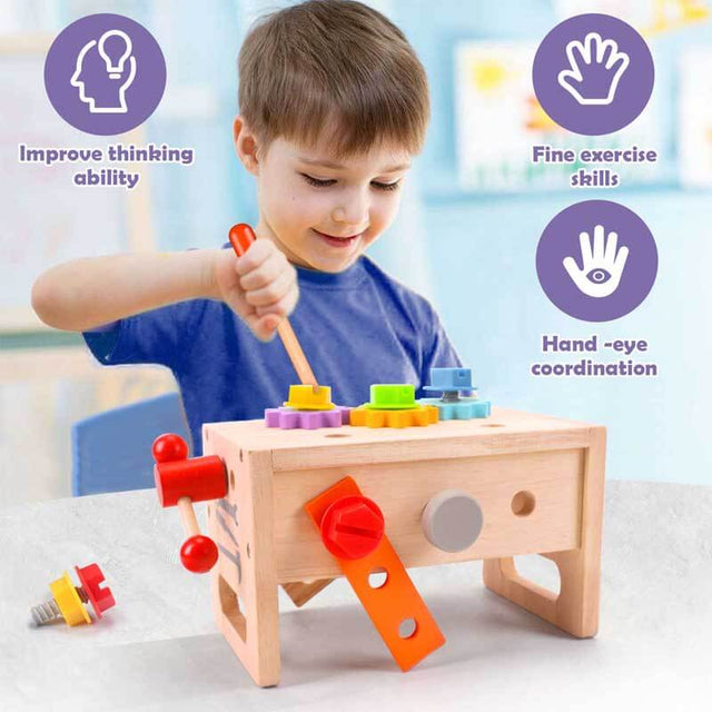 Wooden Toddler Tool Set, Toy Tools for Toddlers 2 3 4 Year Old and Montessori Educational STEM Toys, 29 Pcs Pretend Construction Toys Birthday Gifts for Boys & Girls | Shinymarch