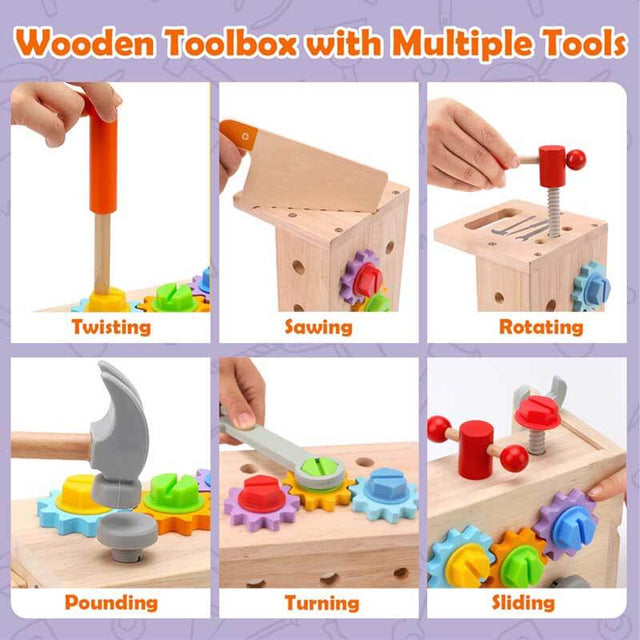 Wooden Toddler Tool Set, Toy Tools for Toddlers 2 3 4 Year Old and Montessori Educational STEM Toys, 29 Pcs Pretend Construction Toys Birthday Gifts for Boys & Girls | Shinymarch