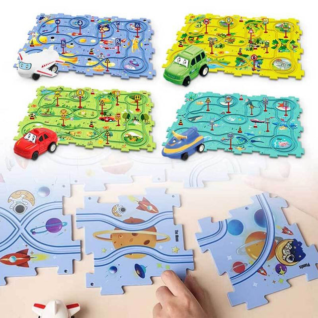 DIY Assembling Electric Trolley, Upgrade Toddler Puzzle Track Play Set with Vehicles, Rail Car Building Toys DIY Educational Montessori Toys Birthday Gift for Kids Ages 3-5 | Shinymarch