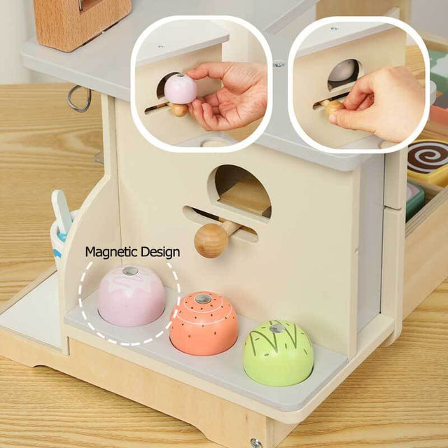 Wooden Scoop and Serve Ice Cream Counter - Play Food and Accessories - Pretend Food Toys, Ice Cream Shop Toys For Kids Ages 3+ | Shinymarch