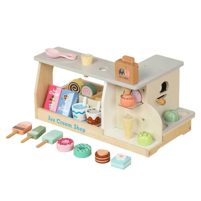 Wooden Scoop and Serve Ice Cream Counter - Play Food and Accessories - Pretend Food Toys, Ice Cream Shop Toys For Kids Ages 3+ | Shinymarch