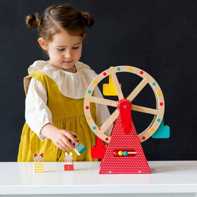 Ferris Wheel Carnival Wooden Toy, 2 Animal Characters Included – Pre-Assembled Wooden Ferris Wheel Toy with Sturdy Wood Construction, Non-Toxic and Safe for Kids, Ideal for Ages 3+ | Shinymarch