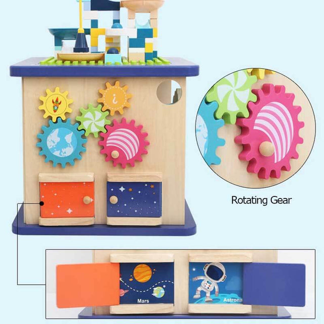 13-in-1 Wooden Bead Maze & Block Play Table – Educational Toy for Toddlers with Alphabet, Music, and Shape Matching | Shinymarch