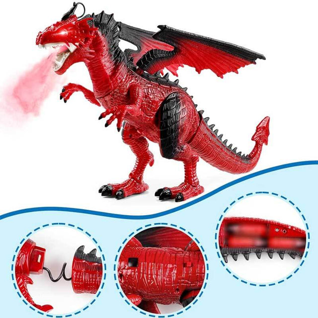 Remote Control Fire-breathing Dragon Toy for Kids 3-8, 20'' Walking RC Dragon with Swinging Wings, Shaking Head, Roaring, Spraying, Light Up Eyes Toys for Boys and Girls 3-12 Years Old | Shinymarch