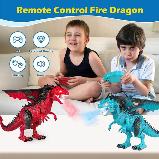 Remote Control Fire-breathing Dragon Toy for Kids 3-8, 20'' Walking RC Dragon with Swinging Wings, Shaking Head, Roaring, Spraying, Light Up Eyes Toys for Boys and Girls 3-12 Years Old | Shinymarch