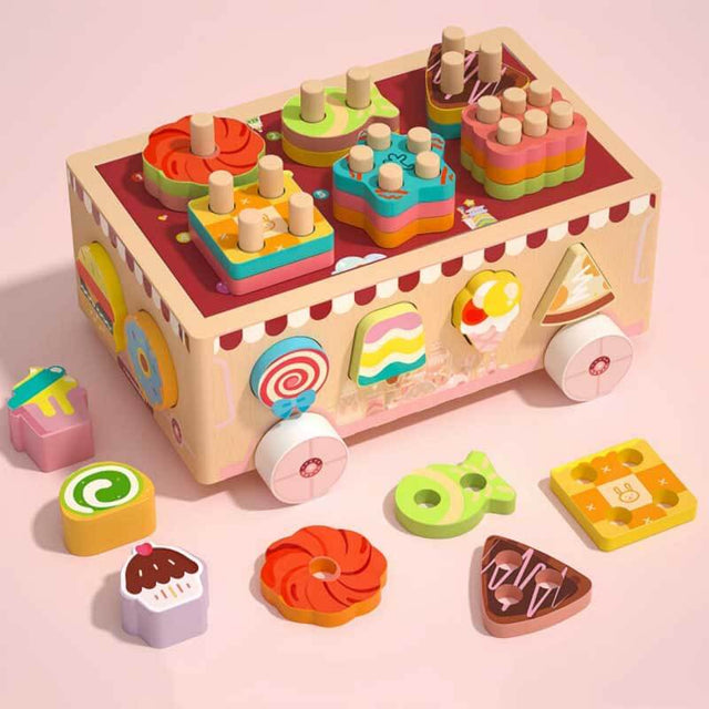 Montessori Wooden Ice Cream Dessert Cart, Shape Sorting Toys for Boys and Girls 3-6 Years Old,One Year Old Girl Birthday Gifts,Early Childhood Education Fine Motor Skills Development | Shinymarch