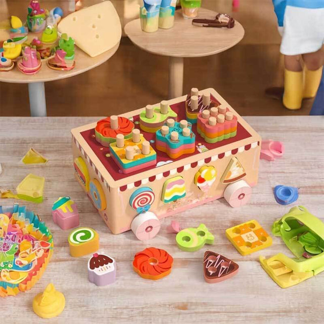 Montessori Wooden Ice Cream Dessert Cart, Shape Sorting Toys for Boys and Girls 3-6 Years Old,One Year Old Girl Birthday Gifts,Early Childhood Education Fine Motor Skills Development | Shinymarch