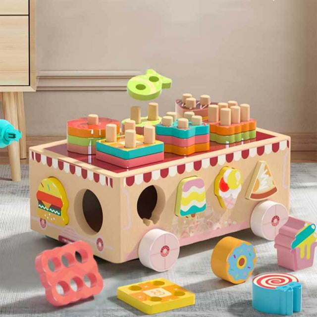 Montessori Wooden Ice Cream Dessert Cart, Shape Sorting Toys for Boys and Girls 3-6 Years Old,One Year Old Girl Birthday Gifts,Early Childhood Education Fine Motor Skills Development | Shinymarch
