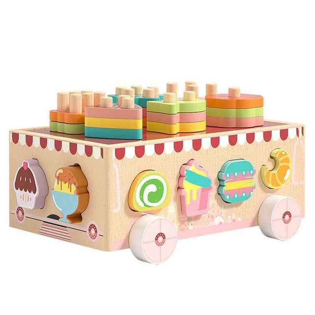 Montessori Wooden Ice Cream Dessert Cart, Shape Sorting Toys for Boys and Girls 3-6 Years Old,One Year Old Girl Birthday Gifts,Early Childhood Education Fine Motor Skills Development | Shinymarch