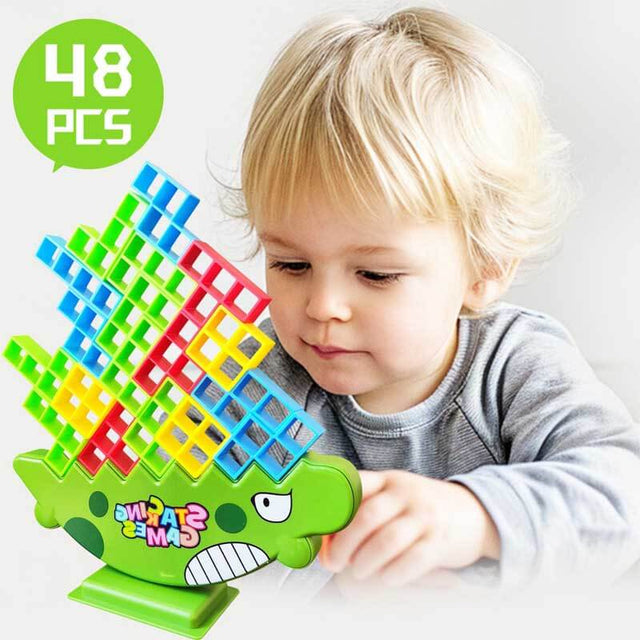 48 Pcs Tetra Tower Fun Balance Stacking Building Blocks Board , Attack Game Games for 2 Players,Gifts for Kids, Adults, Friends, Teams, classrooms, Family Game Nights and Parties | Shinymarch
