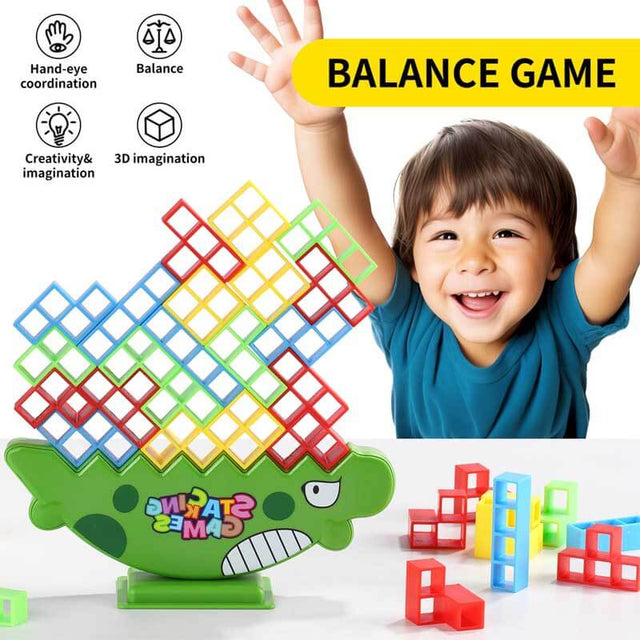 48 Pcs Tetra Tower Fun Balance Stacking Building Blocks Board , Attack Game Games for 2 Players,Gifts for Kids, Adults, Friends, Teams, classrooms, Family Game Nights and Parties | Shinymarch
