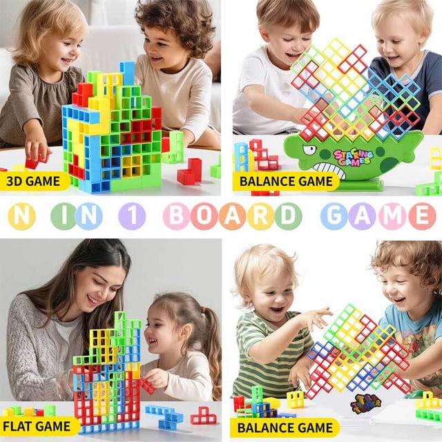 48 Pcs Tetra Tower Fun Balance Stacking Building Blocks Board , Attack Game Games for 2 Players,Gifts for Kids, Adults, Friends, Teams, classrooms, Family Game Nights and Parties | Shinymarch