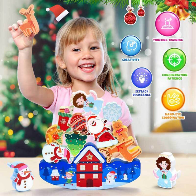 Christmas Stacking Toys for Kids 3-10 Kids Wooden Blocks Toy Christmas Birthday Gifts for 4 5 6 7 8 9 10 Year Old Boys Girls Toy Balance Competition Game for Kid Ages 5-7 Stocking Stuffers | Shinymarch