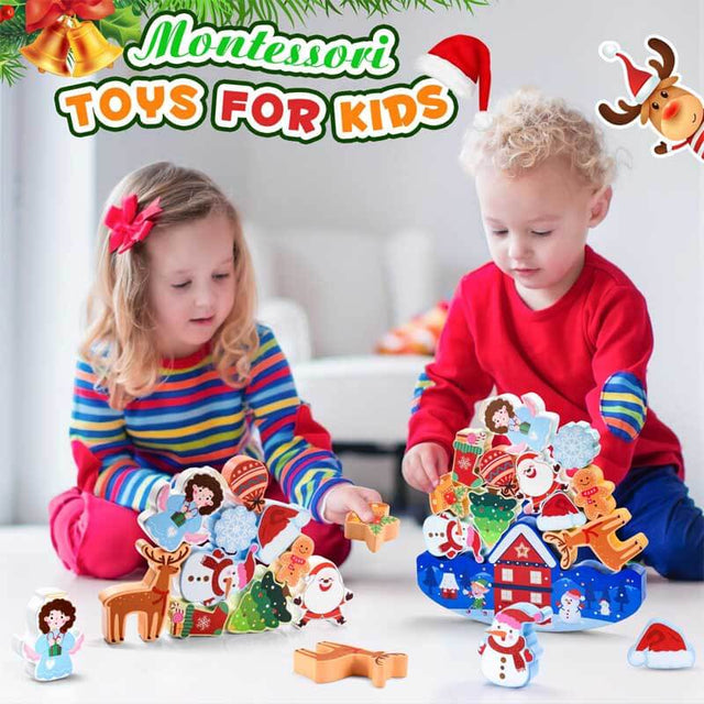 Christmas Stacking Toys for Kids 3-10 Kids Wooden Blocks Toy Christmas Birthday Gifts for 4 5 6 7 8 9 10 Year Old Boys Girls Toy Balance Competition Game for Kid Ages 5-7 Stocking Stuffers | Shinymarch