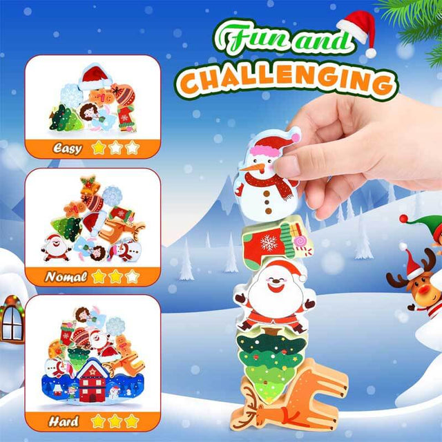 Christmas Stacking Toys for Kids 3-10 Kids Wooden Blocks Toy Christmas Birthday Gifts for 4 5 6 7 8 9 10 Year Old Boys Girls Toy Balance Competition Game for Kid Ages 5-7 Stocking Stuffers | Shinymarch