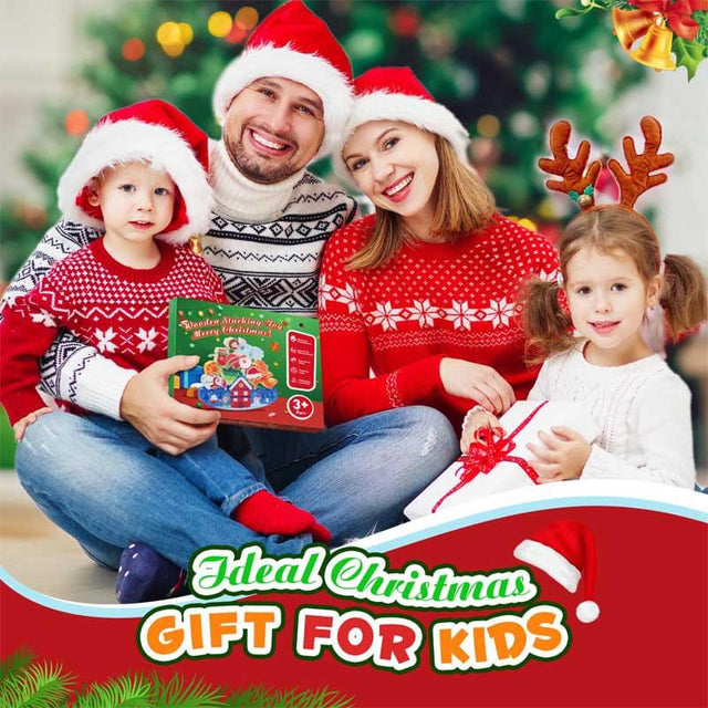 Christmas Stacking Toys for Kids 3-10 Kids Wooden Blocks Toy Christmas Birthday Gifts for 4 5 6 7 8 9 10 Year Old Boys Girls Toy Balance Competition Game for Kid Ages 5-7 Stocking Stuffers | Shinymarch