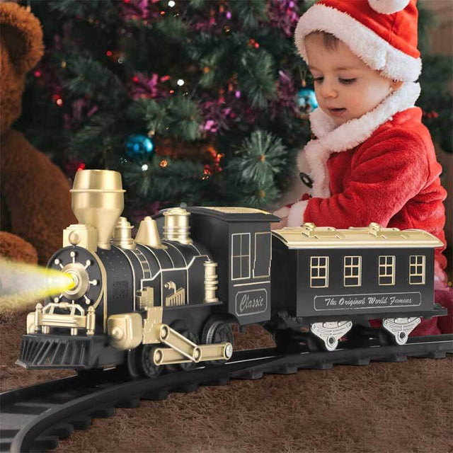 Retro Train Set - Train Toys for Boys w/Lights & Sounds (ON/Off), Toddler Toy Train Sets w/Locomotive Engine, Cars& Tracks, Christmas Train Gift for 3 4 5 6 7 8+ Year Old Kids Birthday Gift | Shinymarch