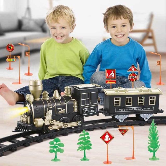 Retro Train Set - Train Toys for Boys w/Lights & Sounds (ON/Off), Toddler Toy Train Sets w/Locomotive Engine, Cars& Tracks, Christmas Train Gift for 3 4 5 6 7 8+ Year Old Kids Birthday Gift | Shinymarch