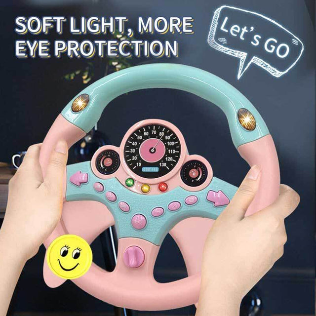 Kids Steering Wheel for Car, Driving Simulated Toy Steering Wheel for Kids with Light and Music, Electric Early Learning Educational Baby Steering Wheel Toy for Kids (Pink) | Shinymarch