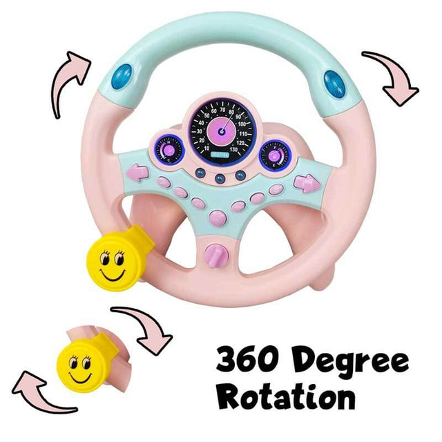 Kids Steering Wheel for Car, Driving Simulated Toy Steering Wheel for Kids with Light and Music, Electric Early Learning Educational Baby Steering Wheel Toy for Kids (Pink) | Shinymarch