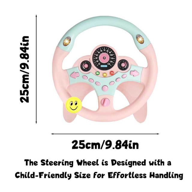 Kids Steering Wheel for Car, Driving Simulated Toy Steering Wheel for Kids with Light and Music, Electric Early Learning Educational Baby Steering Wheel Toy for Kids (Pink) | Shinymarch