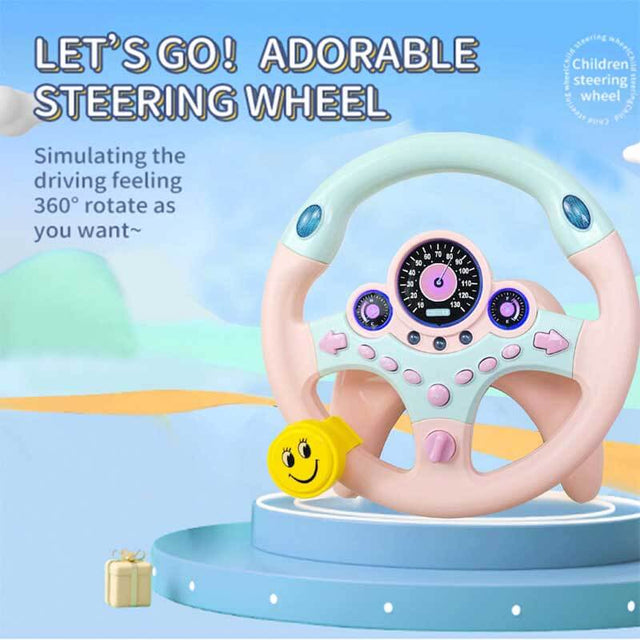 Kids Steering Wheel for Car, Driving Simulated Toy Steering Wheel for Kids with Light and Music, Electric Early Learning Educational Baby Steering Wheel Toy for Kids (Pink) | Shinymarch